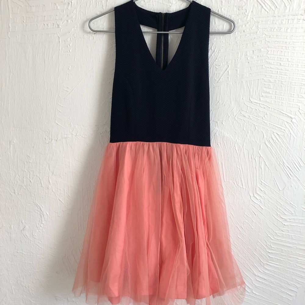 Francesca’s Navy & Salmon Frill Lace Party Dress